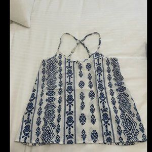 Hollister Top Blue and White Striped Tank Top with Halter Neck (Size XSmall)